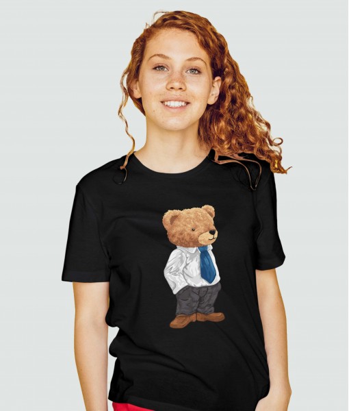 Дамска тениска с щампа Мечета Bear in suit 
